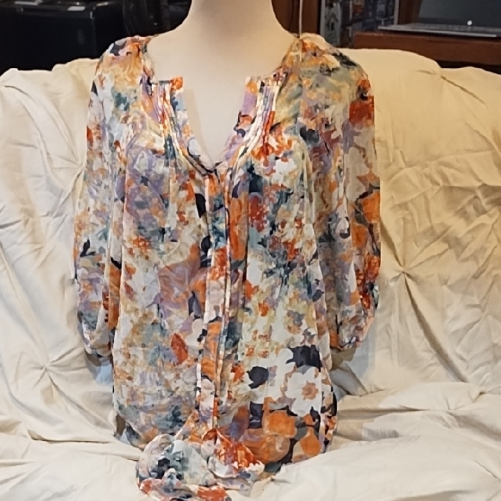 i jeans by Buffalo Floral Watercolor Blouse in Orange, Blue, Purple
